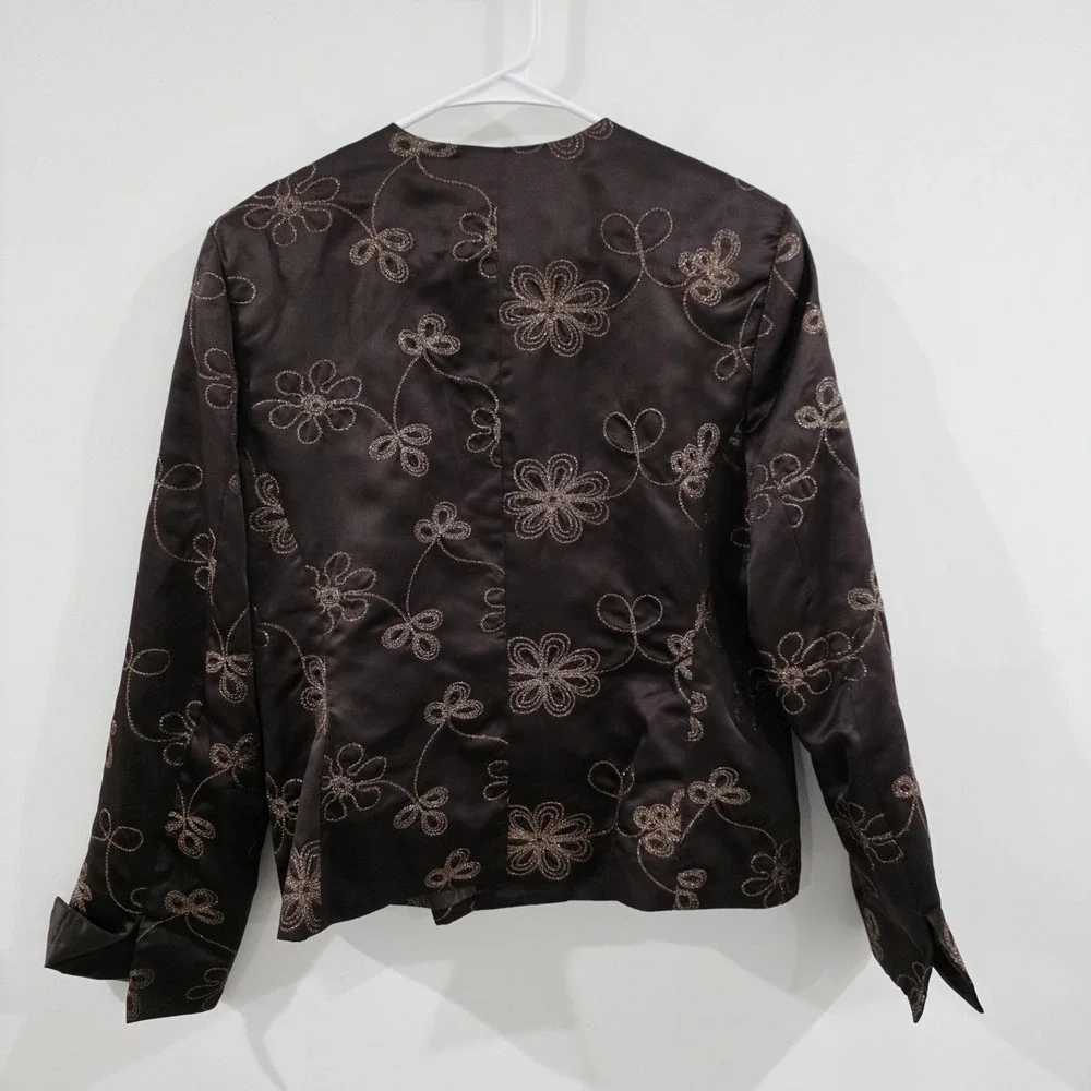 Womes Brown‎ Floral Embroidered Jacket Size 16 Glitter Glam Feminine Indie